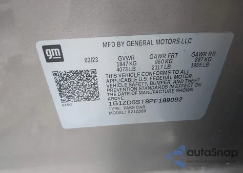 2023 Chevrolet Malibu Fwd 1Lt from USA, damaged, VIN 1G1ZD5ST8PF189092